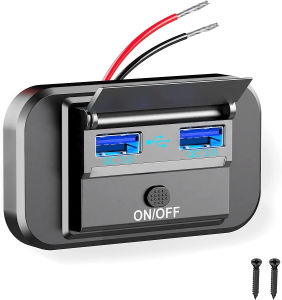 Kebidumei Car Charger Quick Charge PD Type C Dual USB Ports Car Bus Charger Socket Adapter 12V/24V USB Power Panel With Swith For Marine Motorcycles