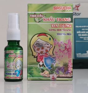 Tinh dầu khẩu trang Nano thảo dược Sagucha 20ml : là tinh dầu chống say xe tinh dầu viêm xoang khử mùi khẩu trang thông mũi giảm nghẹt mũi giảm chảy nước mũi do viêm mũi dị ứng gây ra