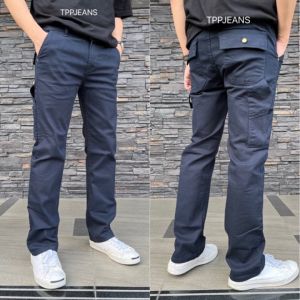 TPPJEANS New" Slim NavyBlue กางเกงทรงสลิม สีกรม หน้าเอวขอบ หลังเอวสม๊อคยางยืด กระเป๋าข้างซองปืน แต่งกระเป๋าข้าง ทรงสวย เป้าซิป ผ้ายืดใส่สบาย Size 28-36