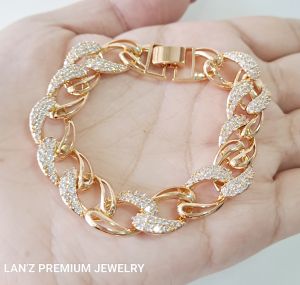 Gelang Wanita Rantai Berlapis Berlian Titanium 22 K (emas)