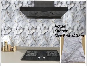 kkl store Kitchen Bathroom Self-adhesive Wall paper Waterproof Foil Stickers Anti-oil Wrap Size: 5 Meters x 40 Cm