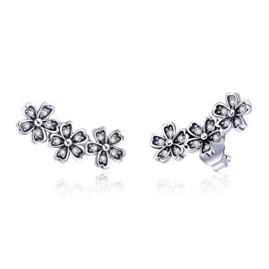 BAMOER 925 Sterling Silver Daisy Flower Clear CZ Stud Earrings for Women Sterling Silver Jewelry Valentines Day Gift SCE419