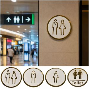 NOBLELUX Acrylic WC Signboard Double-layers Goldwhite Bathroom Sign High Quality Men and Women WC Instruction Sign Hotel Use