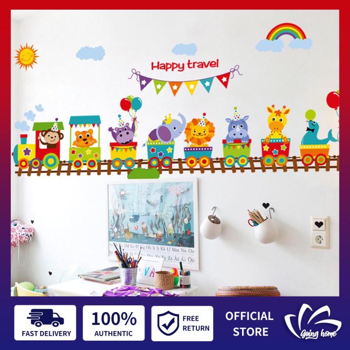 Animal Trains Kids Wall Stickers Cute Cartoon Wall Decals Peel and ...