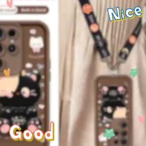 PBZZ Strap Crossbody Lanyard Case for SAMSUNG S20 ultra s20 plus s20 Fe s20 5G phone casing Softcase shockproof Cover aesthetic with holder black cute cat for girls JTGBMZJ4