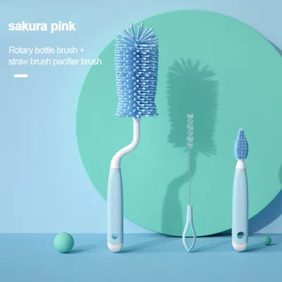 3pcs Baby Bottle Cleaner Brushes Silicone 360 Degree Rotation Long Handle Washing Nipple Cleaner