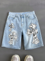 Jorts Wide Leg Denim Shorts For Men High Waist Vintage Y2k Bermuda With Cross Print Casual. 