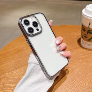 CrashStar Simple Slim Transparent Hard Shockproof Phone Case With Electroplated Camera Protective Ring For iPhone 15 14 Pro Max Plus 13 12 11 Pro Max X XR XS Max Clear Phone Casing Cover Shell Hot Sale