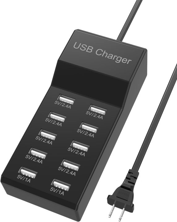 10-Port Rapid Charging Auto Detect Technology USB Wall Charger Station ...