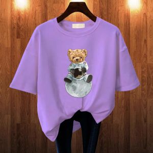 BAJU KAOS WANITA OVERSIZE BASIC LENGAN PENDEK PRINTING DTF BEAR ASTRONOUT KATUN COMBED