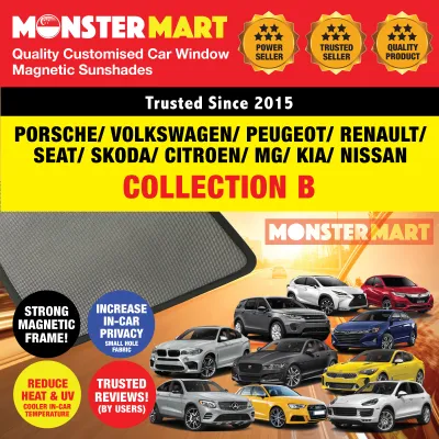 Magnetic Sunshades - CB3 Porsche Volkswagen Peugeot Renault Seat Skoda Citroen MG Kia Nissan (Macan Cayenne Sharan Tiguan Touran Caren Niro Seltos Sorento Stinger Elgrand Serena)