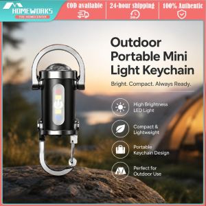 Outdoor Hook Emergency Warning Light for Camping Walking Hiking Mini Keychain Flashlight Rechargeable Pocket COB Working Light