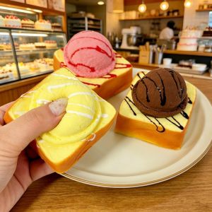 Super Slow Rising Squishy Ice Cream Bread Realistic Toast Squeeze Toy Office Stress Relief Fidget Anti-Stress Toy
