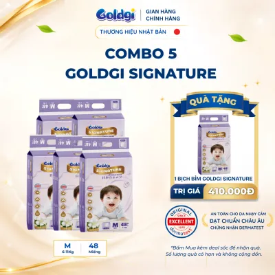 COMBO 5 Bỉm quần Goldgi Signature cao cấp hỗ trợ ngừa hăm dịu nhẹ với da bé hàng chính hãng