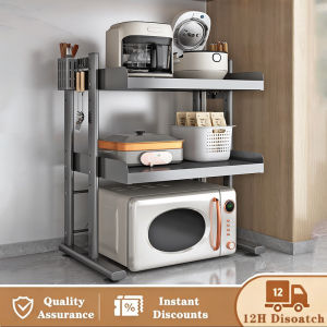 Kitchen Microwave Oven Rack Adjustable Storage Rack Pull-Out Design Heavy-Duty Moisture-Proof Rice Cooker Rack