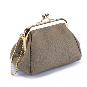 DELWINS Cow Leather Mini Coin Purse Jewelry Bag With Keychain Leather Jewelry Bag Vintage Solid Color Kiss Lock Leather Wallet Women