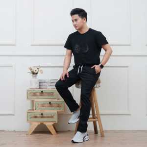 Celana Pria Panjang Pinggang Karet Bahan Chinos Melar