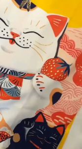 Bộ áo dài bé gái Sen Shop hoạ tiết mèo kèm chân váy