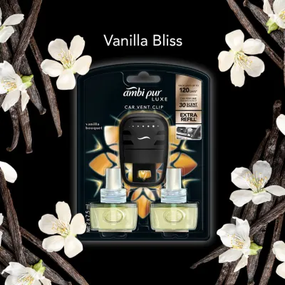 Ambi Pur Air Freshener Car Premium Clip 7.5ml x 2 (Lavender Spring / Mountain Breeze / Vanilla Bouquet) (Ambipur car auto odor eliminator perfume pewangi kereta)