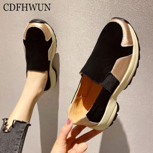 CDFHWUN รองเท้าโลฟเฟอร์สำหรับผู้หญิงขนาด35-43รองเท้าลำลองรองเท้าหนังเย็บสำหรับผู้หญิงความสูงขี้เกียจ Slips รองเท้าผู้หญิง