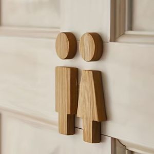 WARMIE 2pcs/se Self-adhesive Bathroom Door Signs Antique Solid Wood Washroom Signs Wall Sticker Decor Toilet Door Decoration WC Door Sign Plate Bathroom Supplies