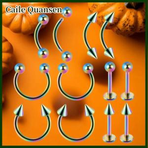Caile 12Pcs Set Surgical Steel Silver Color Gold Plated Black Rainbow Ear Nose Eyebrow Labret Basic Piercing Jewelry Set 8mm