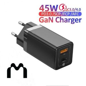 Mediatech Mini Travel Charger 45W 1C + 1A GaN PD Fast Charger - Black