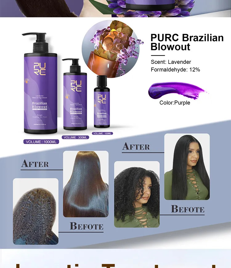 PURC Brazilian Blowout Keratin 12% Keratin Serum Hair Treatment Lavender  Blowout Straightening Treatment Smooth and Pure Curls Repair 30 mins