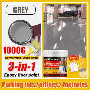 【1000g With Brush】Germany 3 in 1 Epoxy Floor Paint Cement Floor Paint Wear-Resistant Waterproof No sanding/No dusting/No peeling Suitable For Warehouse Workshop Outdoor Indoor Garage Office Gym Factory Playground Shopping Mall