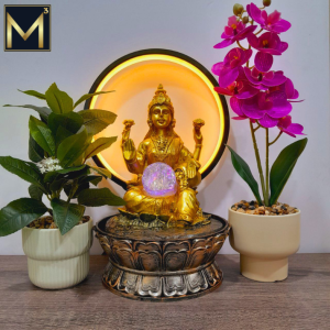 Golden Goddess Lakshmi LED Halo Crystal Ball Water Fountain