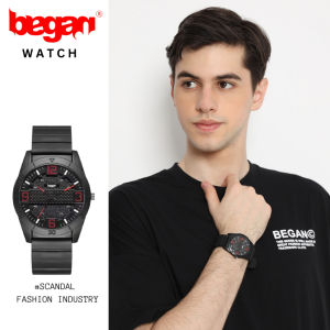 Began - Jam Tangan Pria Warna Hitam Tali Karet silicone Fashion Sporty Gratis batere cadangan