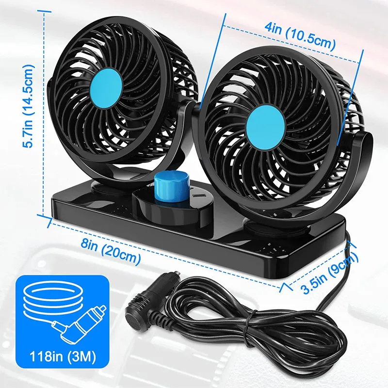 12V/24V Car Fan Portable Cigarette Lighter Plug Electric Fan Electric Car  Fan 360 Degree Omni-Directional Adjustable Rotatable Electric Fan Dual Head  Accessory Powerful Cooling Fan For Cars Trucks - Lazada