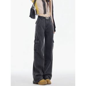 Black Jeans American wide-leg overalls womens high waist summer new straight loose casual pants