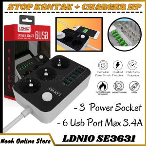 Stop Kontak LDNIO 3 Lubang 6 USB Charging Anti Static Model Colokan & 6 Port USB Charger | STOP KONTAK + Kabel 3 Lubang + 6 Port USB Charger Minimalis ~ Noah Online Store