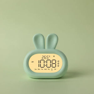 Kawaii Bunny Digital Table Clock with Night Light Stepless Dimming LED Alarm Clocks for Children’s Room Study Timer Gifts Decor