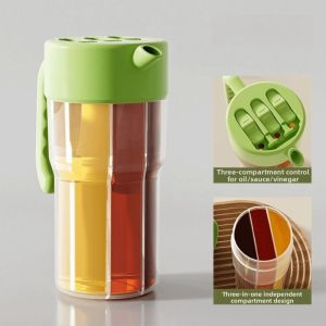 HUNIU Detachable 3 in 1 Oil Dispenser Independent Compartments Food Grade Vinegar Bottle Easy To Clean Transparent Soy Sauce Jug BBQ Cooking
