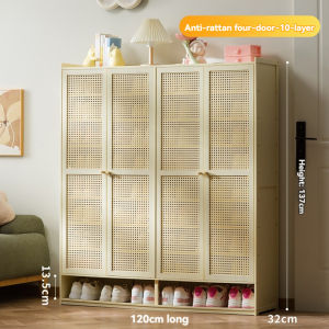 primary colours Shoe Cabinet Bamboo 2Doors 7/8/10Layers Rattan Door Breathable Bamboo Shoe Cabinet