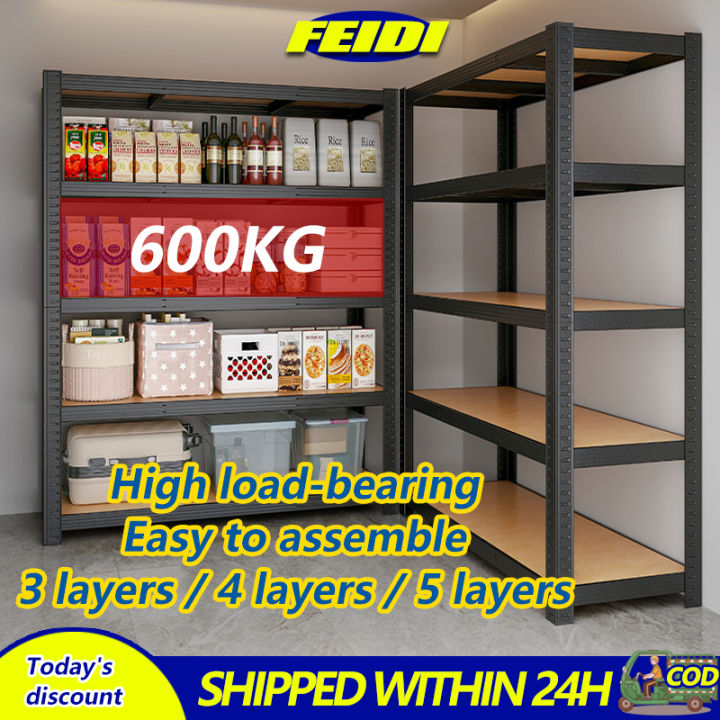 Load 600KG Adjustable Height Steel Rack Boltless Rack 5 Layer Heavy ...