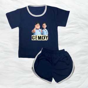 Setelan Kaos Anak Perempuan Dan Cowok Celana Pendek Gambar Kartun GEMOY 2 UMUR 6 BULAN - 7 TAHUN