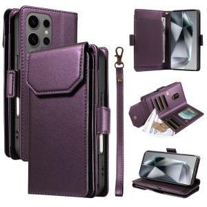 Vỏ điện thoại cho Samsung Galaxy S25 S24 S23 S22 S21 S20 Ultra / Samsung S25 S24 S23 S22 S21 S20 Plus / S23 S21 S20 S24 FE vỏ điện thoại 11 cảm biến từ có khe cắm thẻ ví da nắp lật