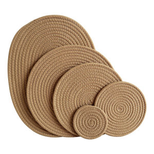 Round Placemat Jute Heatproof Mat Table Mat Natural Fiber Insulation Pad Tikar Meja for Kitchen