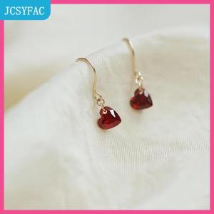 JCSYFAC 1 cặp phong cách Hàn Quốc tinh tế rượu vang đỏ Zircon tình yêu trái tim dangle Stud Bông tai cho phụ nữ đơn giản thời trang tai móc bên đồ trang sức