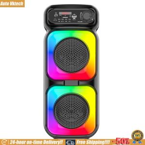 [Auto Vktech] BT Wireless Speaker Support MIC/TF/USB/AUX Portable Speaker with LED Lights for Party Outdoor Travel Birthday Gift