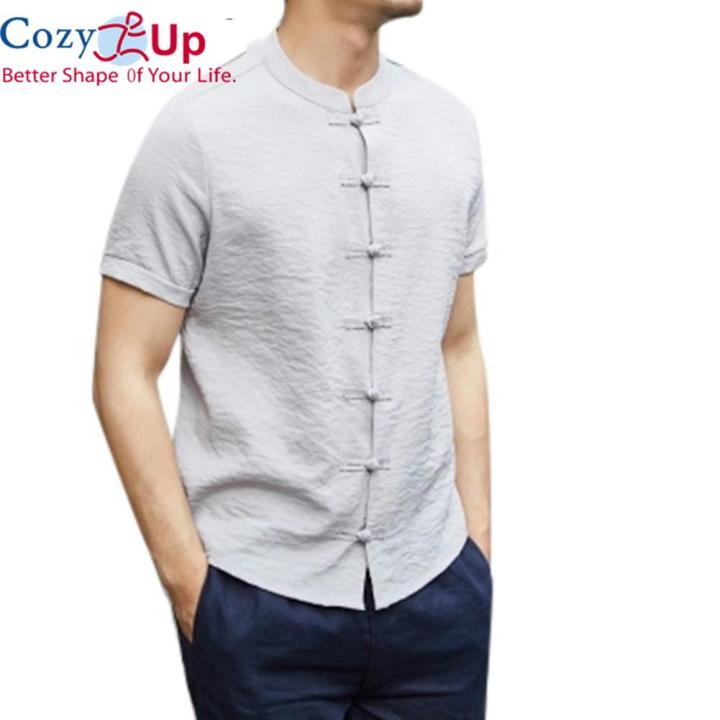 Cozy Up Chinese Style Shirt Men Short Sleeve Stand Collar Shirt Pure Color  Slim Lazada PH