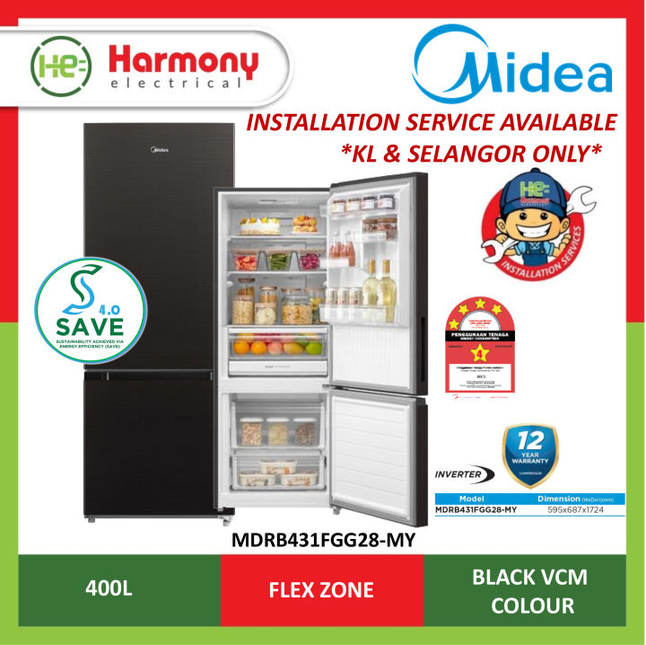[FREE INSTALL KL ] MIDEA MDRB431FGG28MY Bottom Mount Freezer 400L 2