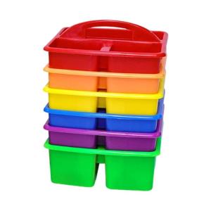 6Pcs Stackable Storage Basket With Handle Art Supplies Organiser Basket 3 Sections Portable Storage Bin for Kitchen Home