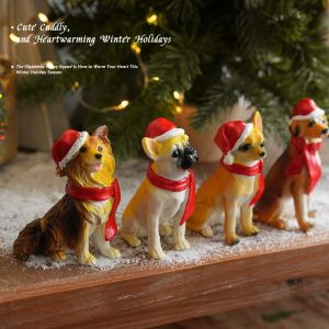 DOWNA Cartoon Dog Dog Figurine Resin Santa Hat Design Hanging Pendant Collectible Decor Xmas Ornament Christmas Party