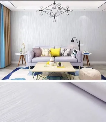 Wallpaper Sticker วอลเปเปอร์ผนัง เนื้อนูนเกรดพรีเมี่ยม ลายริ้ว เส้นสีขาว หน้ากว้าง 45 ซม.ยาว 10 เมตร