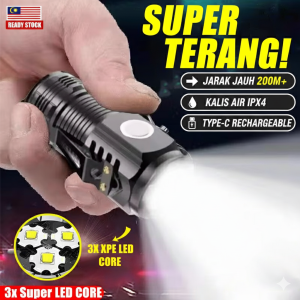 Lampu Suluh Mini LED Flashlight Super Bright Rechargeable Type C Torch Light Kuat Terang Jauh EDC