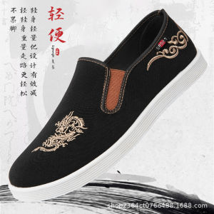 Spring And Summer Cloth Shoes With Traditional Embroidery MenS Breathable Chinese Style Slip-On Soft Sole Non-Slip Casual Work Shoes